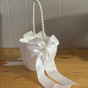 White Bow flower girl basket